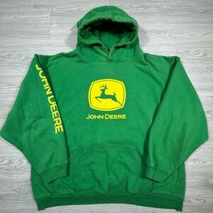 John Deere Mens Hoodie Sweatshirt Green Large Logo Graphic Sleeve Print